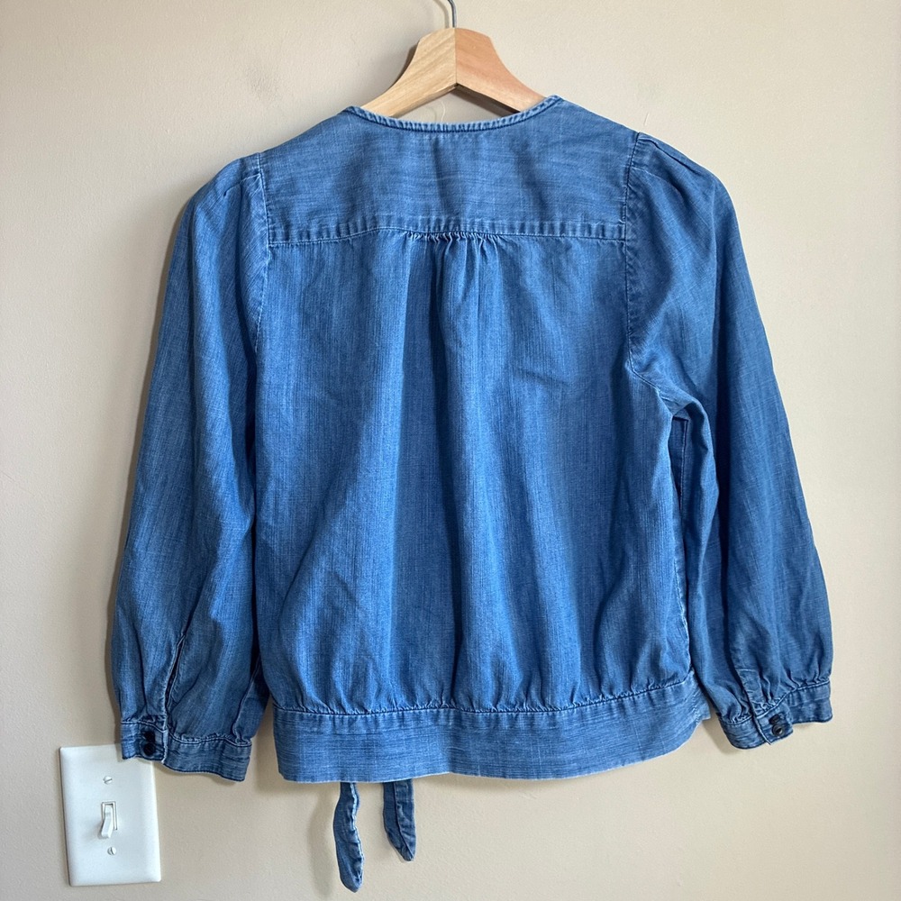 Madewell Chambray Wrap Top Small Blue Womens Cotton Lyocell Tie Waist Blouse - Picture 8 of 8
